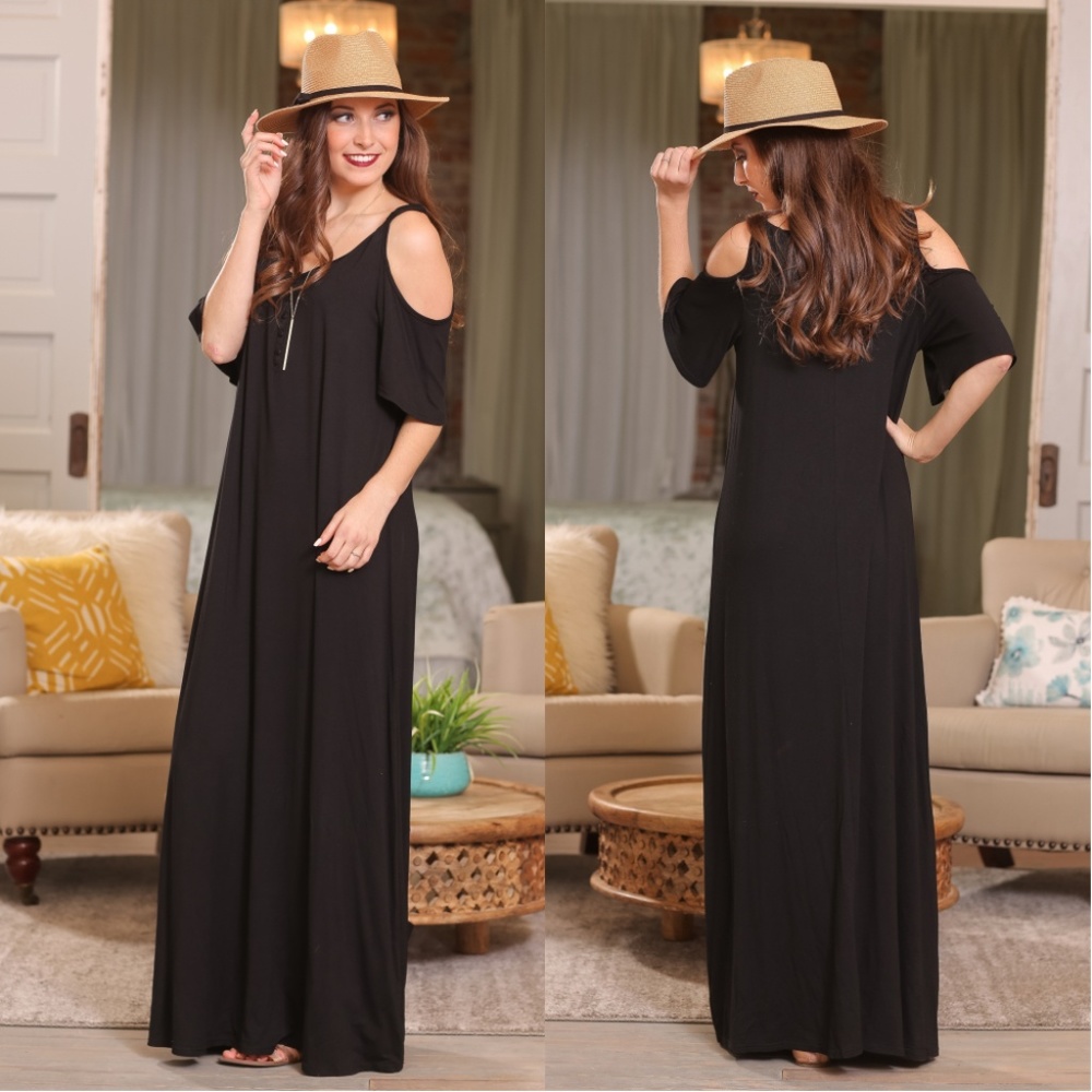 LAST ONE! Black Cold Shoulder Ruffle Maxi Dress - Picture 5 of 5